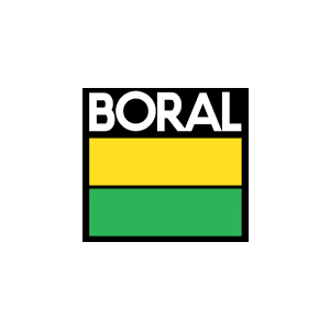 Logo for Boral, featuring the word BORAL in black text above a yellow and green rectangular block.