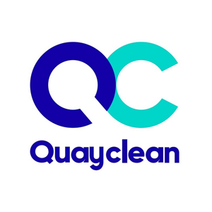 Logo for Quayclean, featuring the letters QC in blue and teal with the company name below.