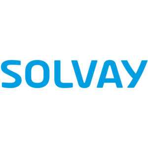 Logo for the chemical company Solvay, featuring the company name in blue sans-serif text on a white background.