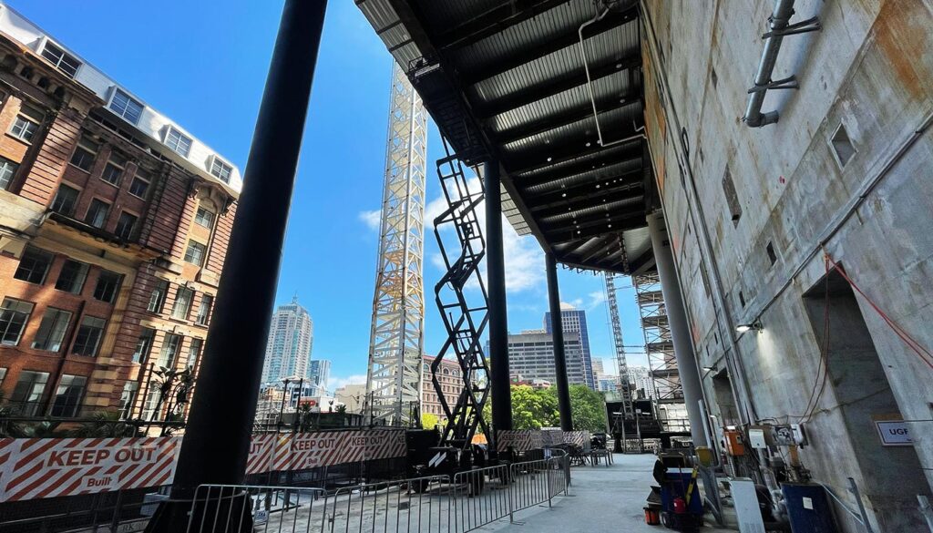 Specialist Height Access using an elevated work platform on the construction of the Atlassian building.
